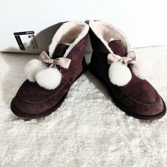 UGG Australia Kallen Suede Moc Toe Pom Pom Slippers  Size 5 Brown #1017541 - Picture 4 of 14